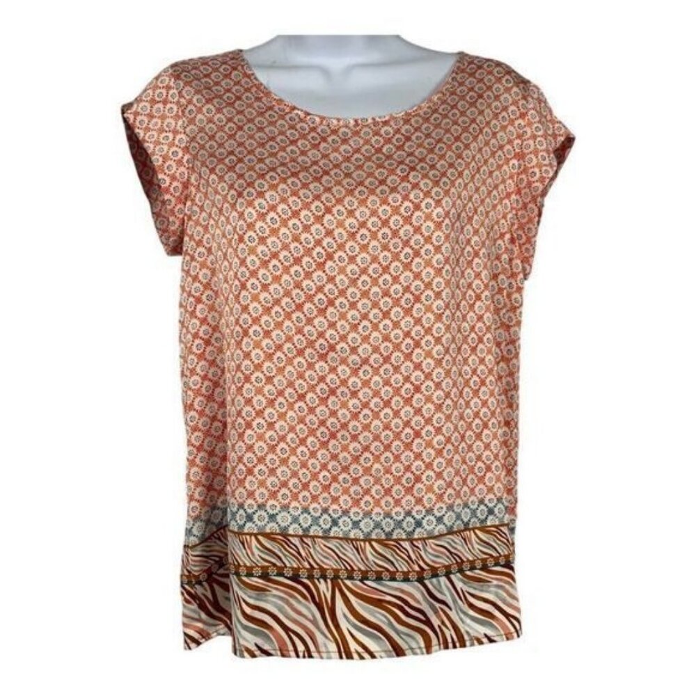 Rachel Rachel Roy Womens XS Short Sleeve Blouse Multicolor Geometric & Zebra